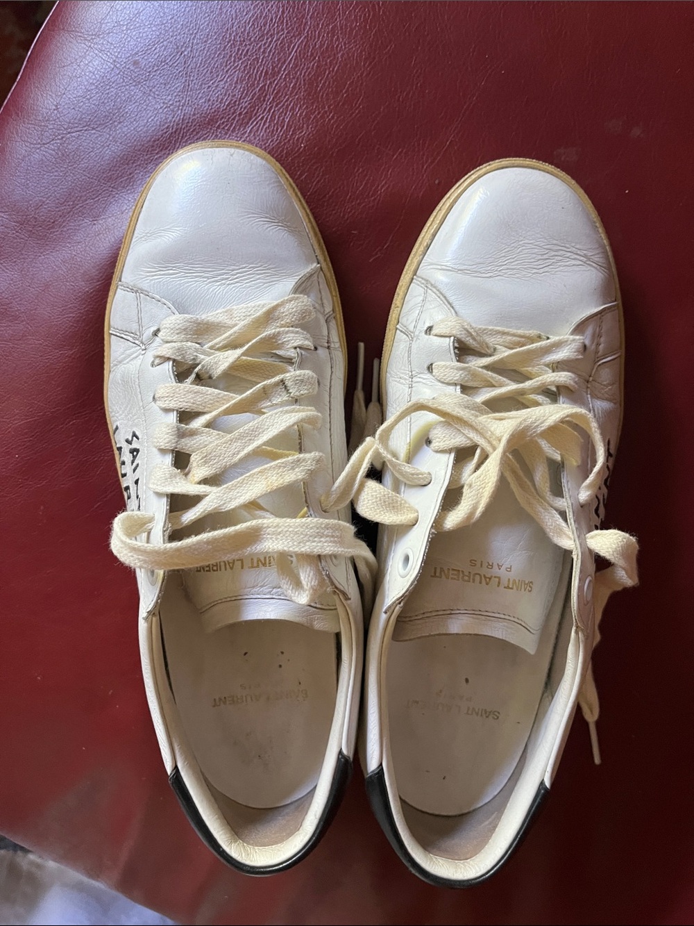 Saint Laurent White Leather Sneakers with Black Heel Tab and Tan Sole, size 9 - Picture 13 of 13